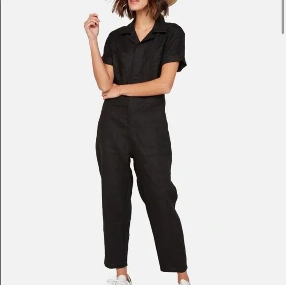 MATE THE LABEL short sleeve linen jumpsuit black XS NEW!